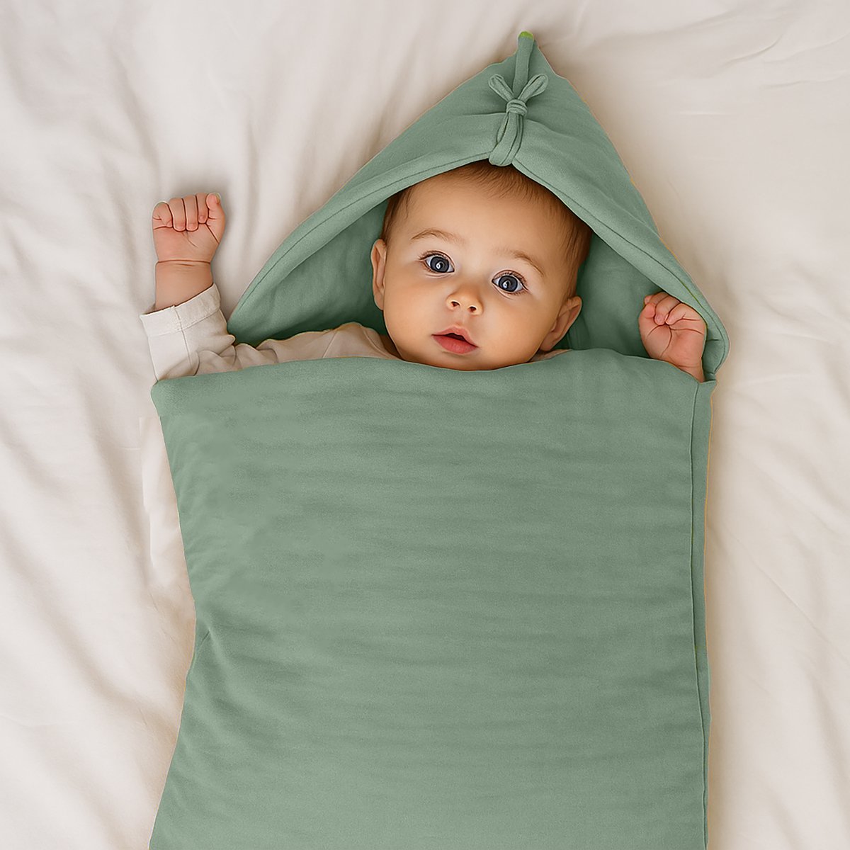 Babynest van groen biologisch katoen