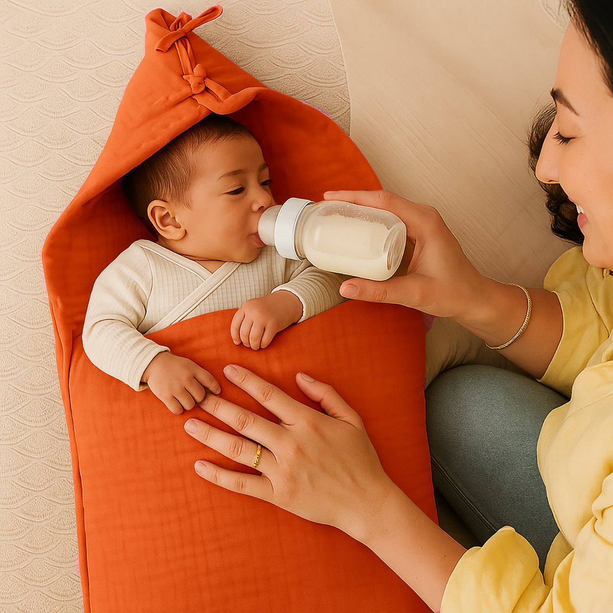 Babynest van biologisch katoen met aardbei
