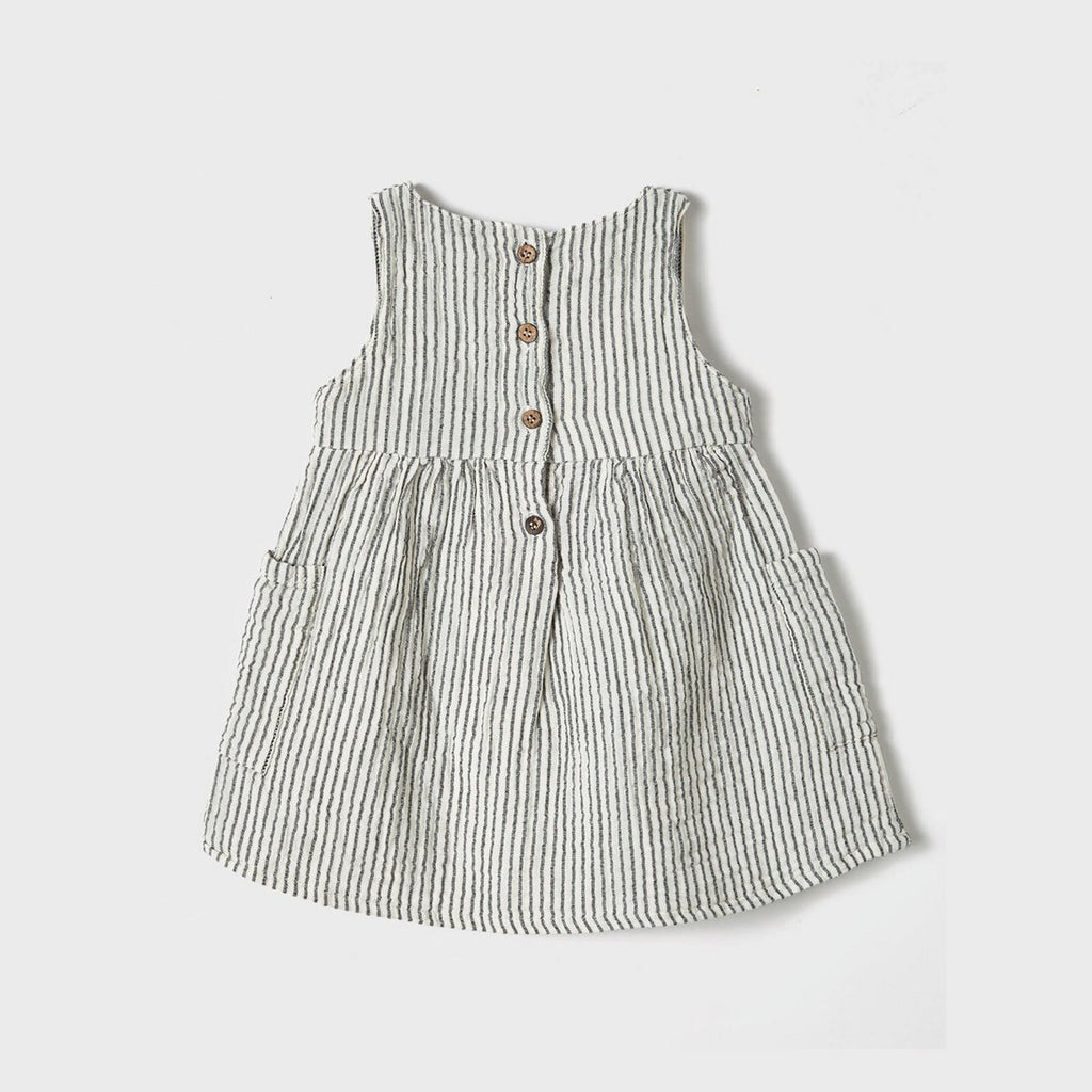 Organic Muslin Sleeveless Dress with Pocket, Grey