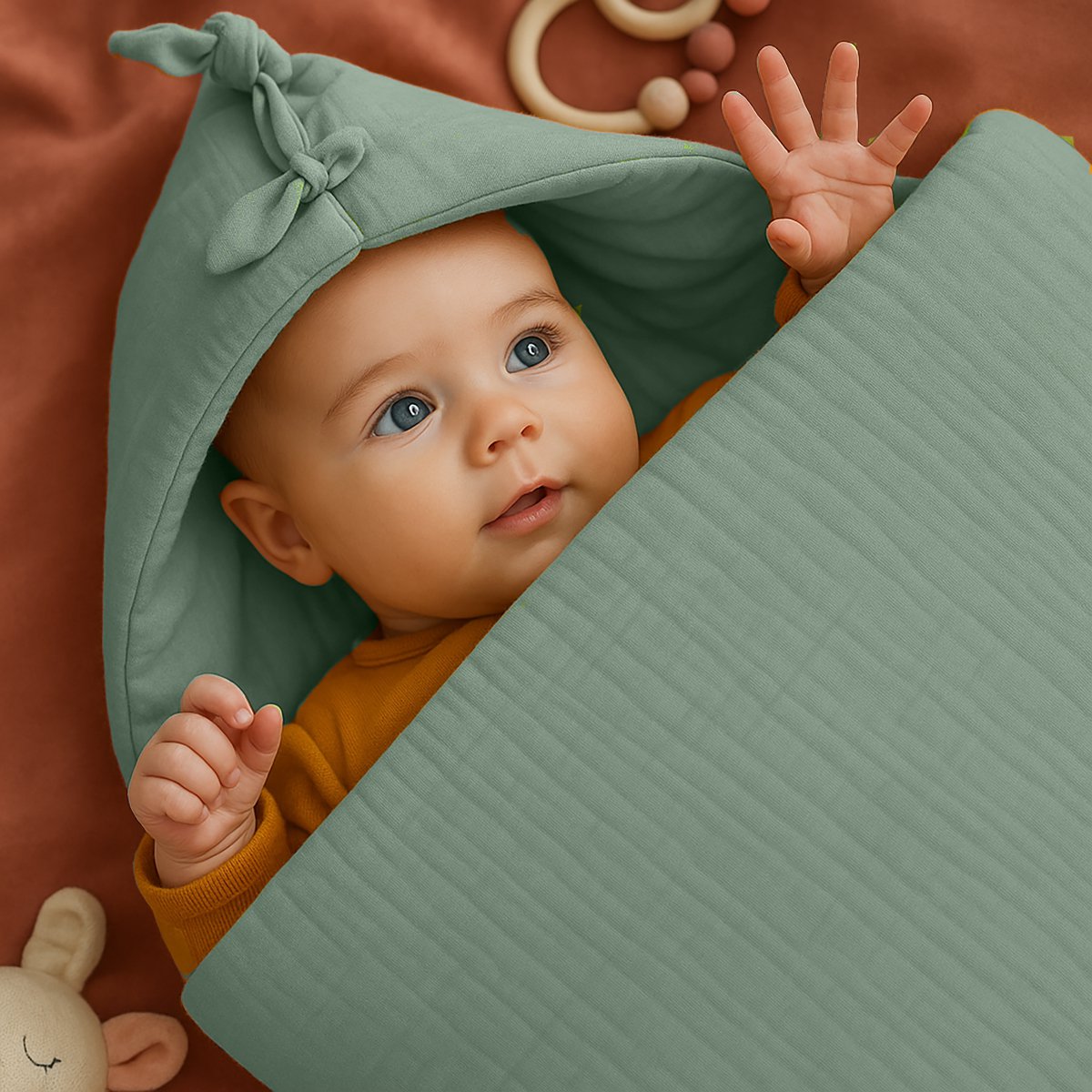 Babynest van groen biologisch katoen