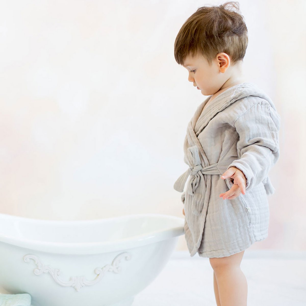 OrganicEra Organic Muslin Baby Bathrobe, 1-2 Years, Grey