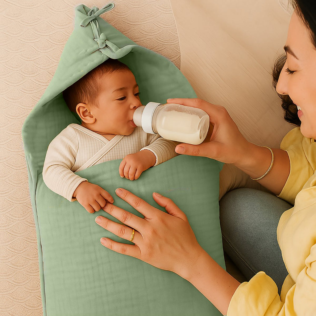 Babynest van groen biologisch katoen