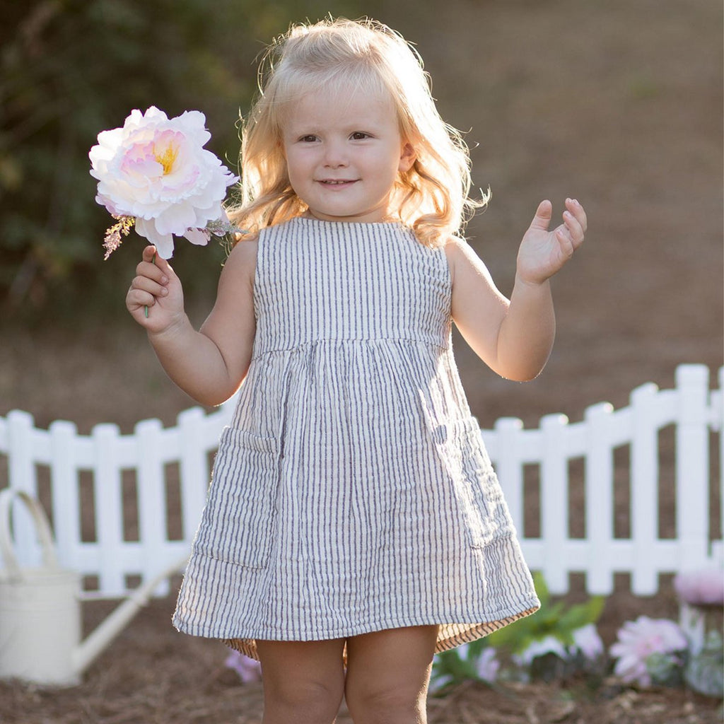 Organic Muslin Sleeveless Dress with Pocket, Grey