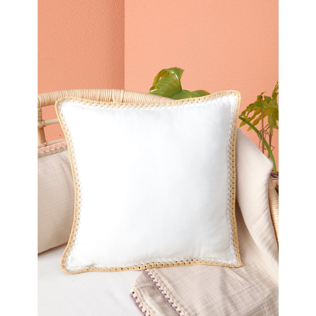 CROCHET GOTS certificaat mousseline kussenhoes 40x40 cm