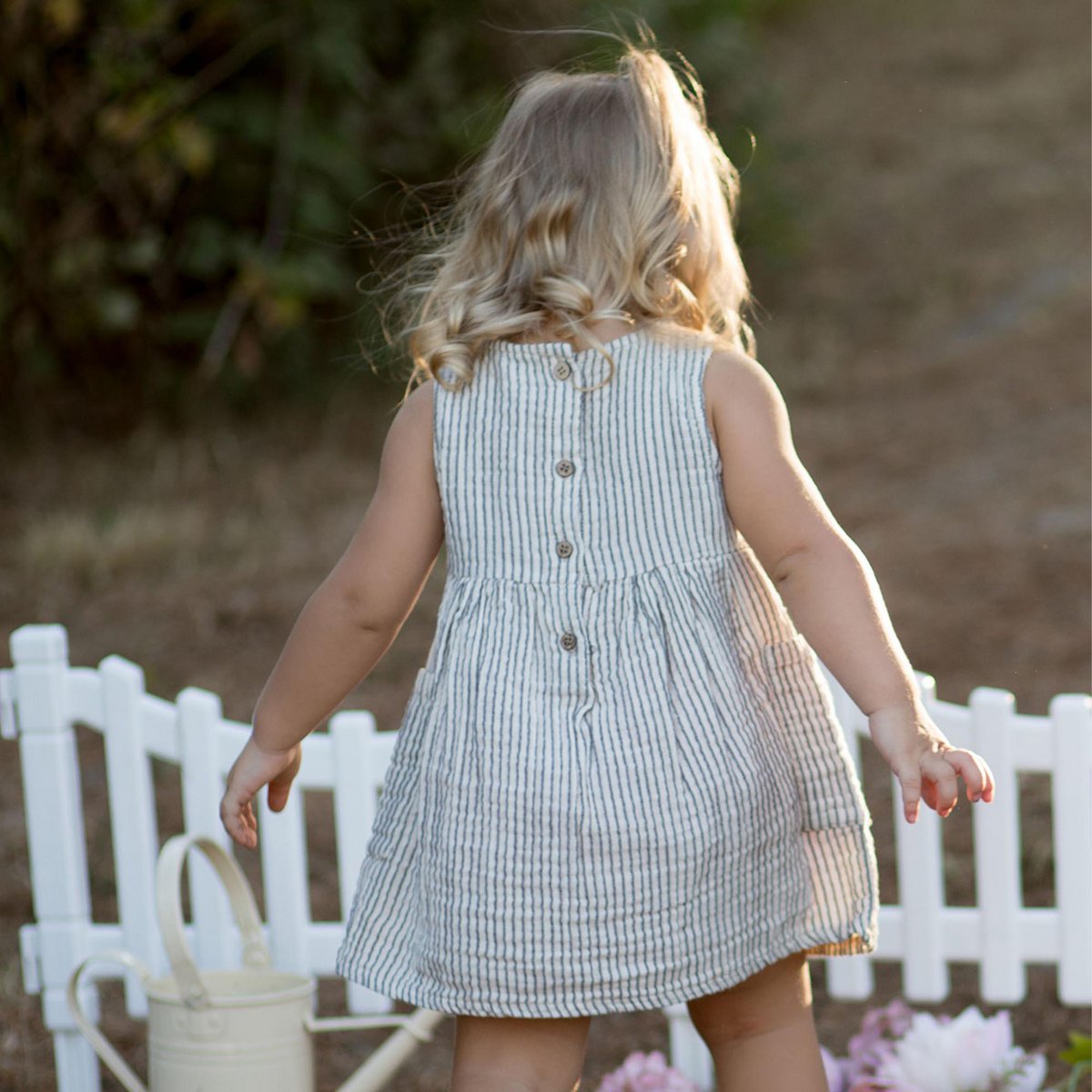 Organic Muslin Sleeveless Dress with Pocket, Grey