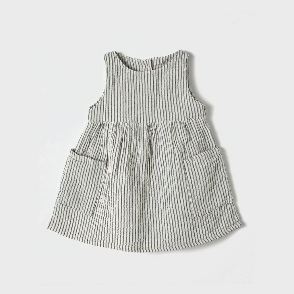 Organic Muslin Sleeveless Dress with Pocket, Grey