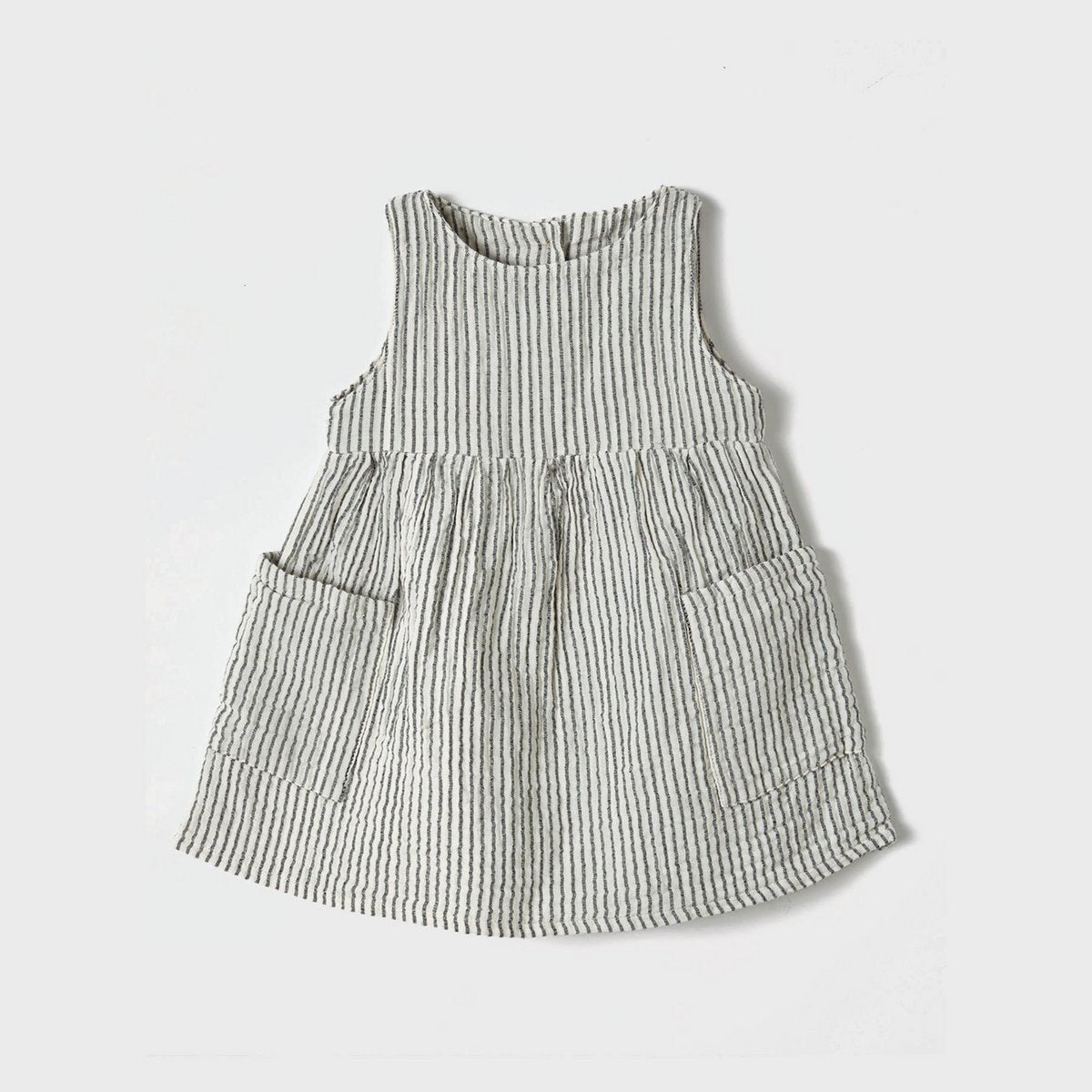 Organic Muslin Sleeveless Dress with Pocket, Grey